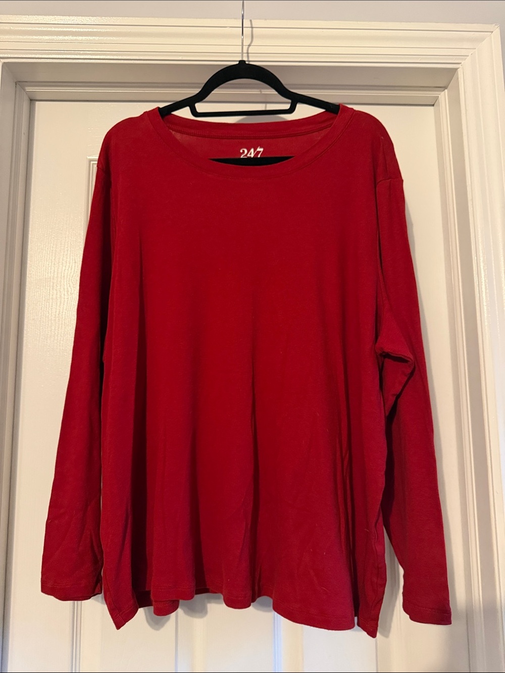 47 Women's Long-Sleeve Crewneck Tee in Vibrant Red
